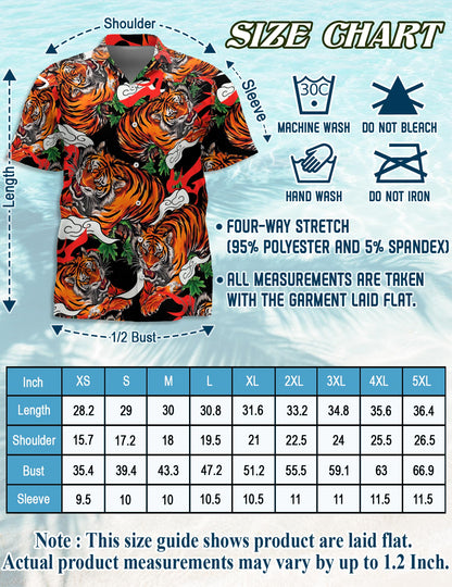Netecom Tiger Japanese Hawaiian Shirt for Men, Button Down Summer Beach Short Sleeve, S-5XL