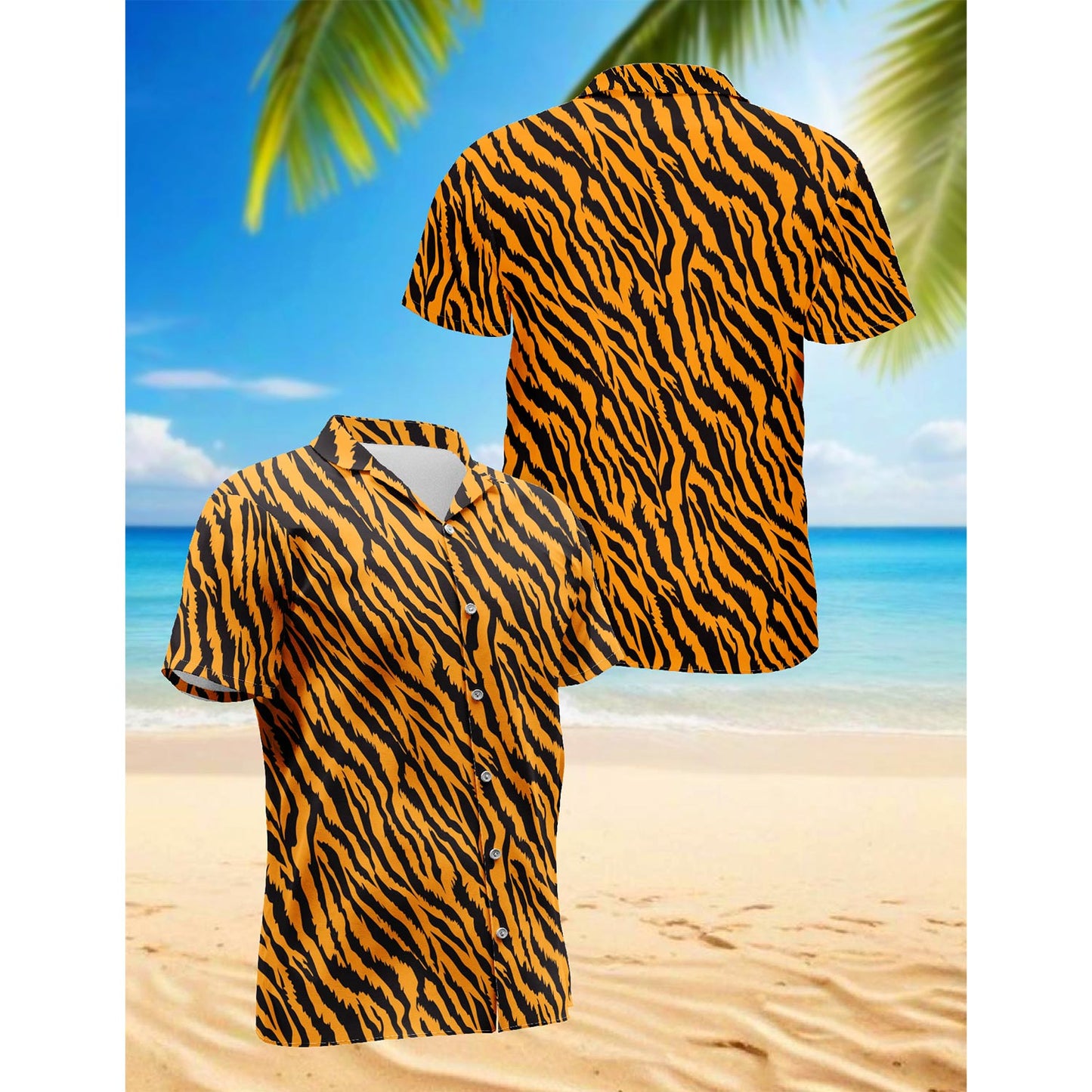 Netecom Tiger Skin Hawaiian Shirt for Men, Button Down Summer Beach Short Sleeve, Sizes S-5XL