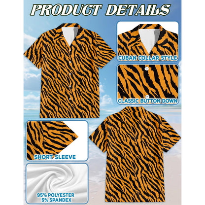 Netecom Tiger Skin Hawaiian Shirt for Men, Button Down Summer Beach Short Sleeve, Sizes S-5XL