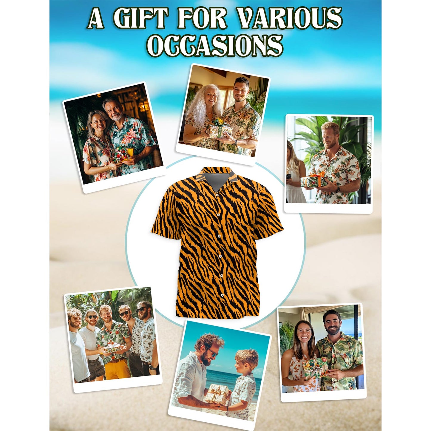 Netecom Tiger Skin Hawaiian Shirt for Men, Button Down Summer Beach Short Sleeve, Sizes S-5XL