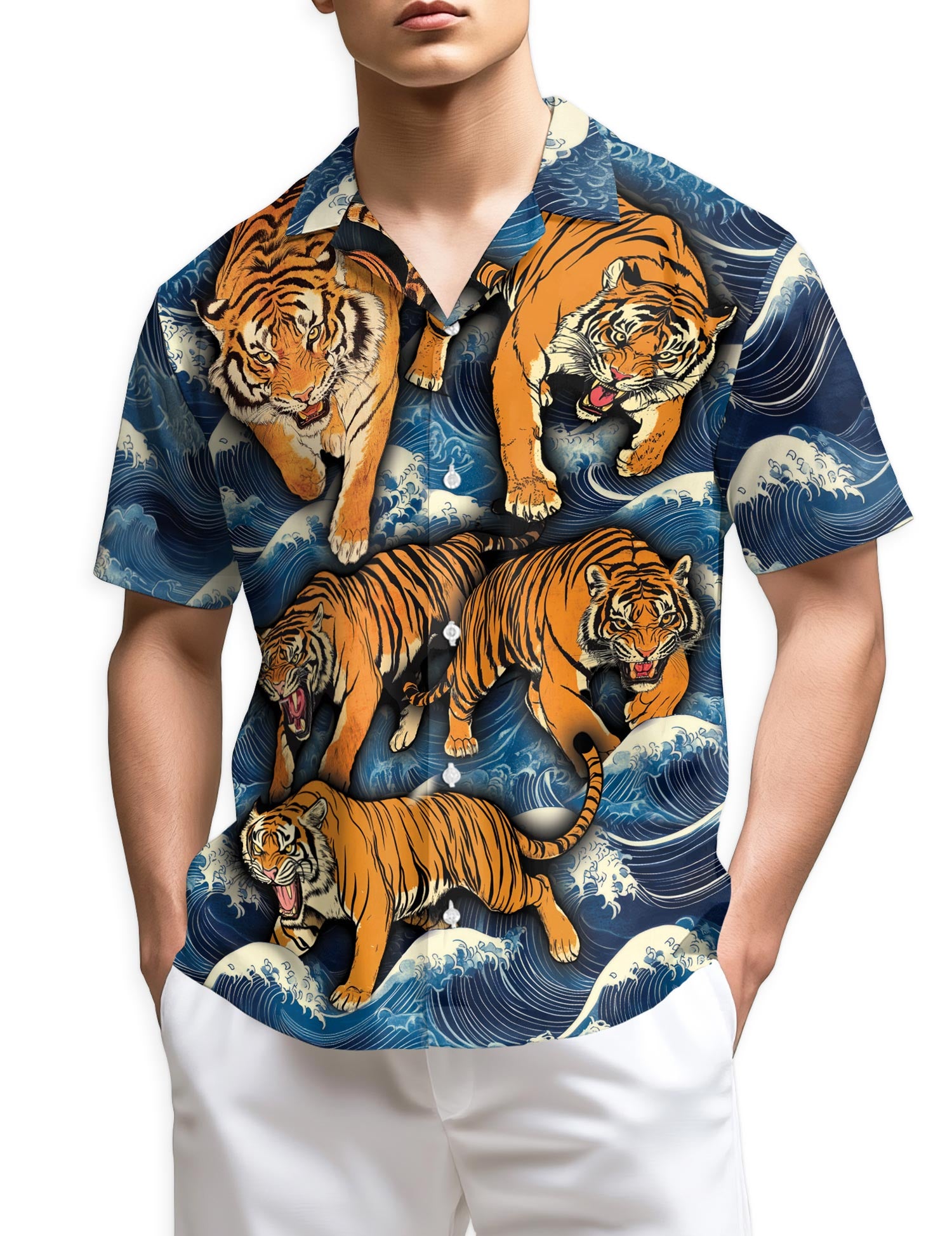 Netecom Tigers In Wave Hawaiian Shirt for Men