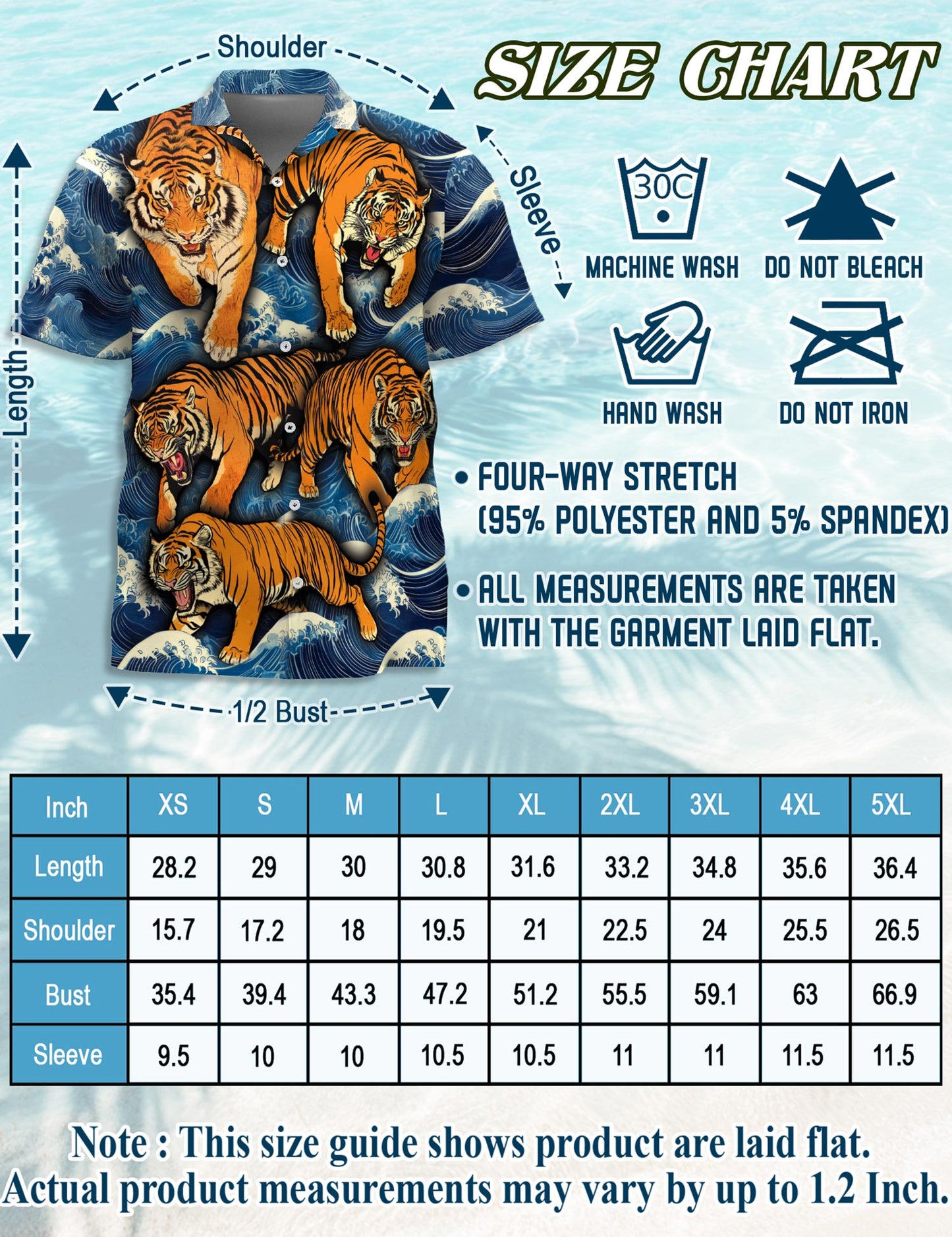 Netecom Tigers In Wave Hawaiian Shirt for Men, Button Down Summer Beach Short Sleeve, S-5XL