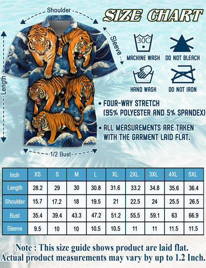 Netecom Tigers In Wave Hawaiian Shirt for Men, Button Down Summer Beach Short Sleeve, S-5XL