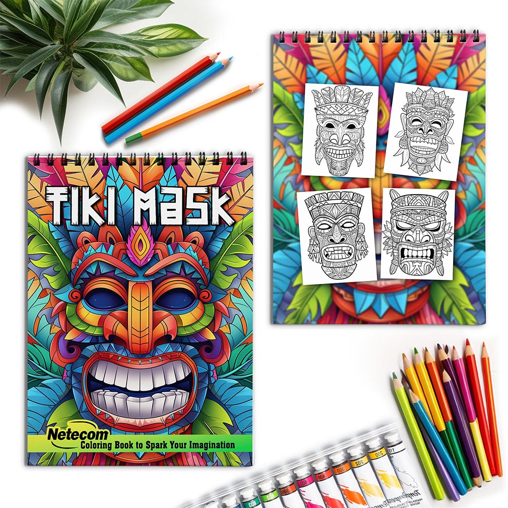 Netecom Tiki Mask Spiral Coloring Book for Adults