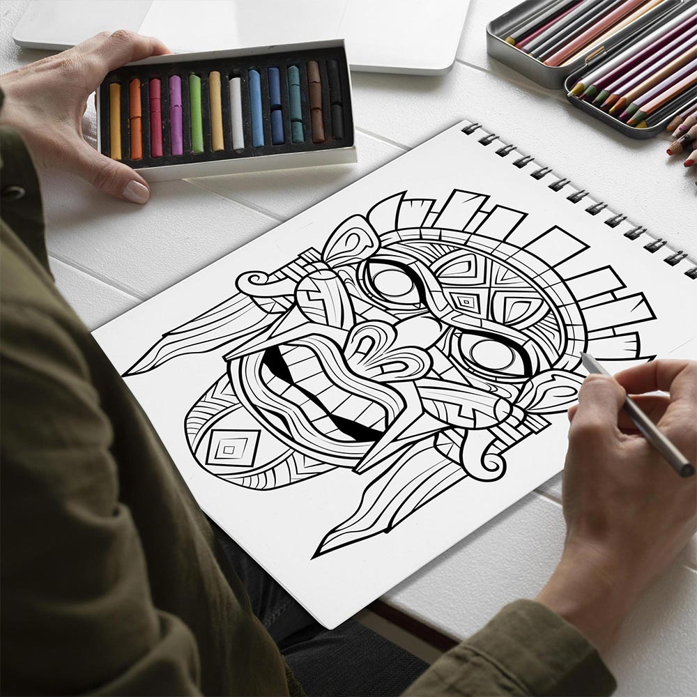 Netecom Tiki Mask Spiral Bound Coloring Book for Adults