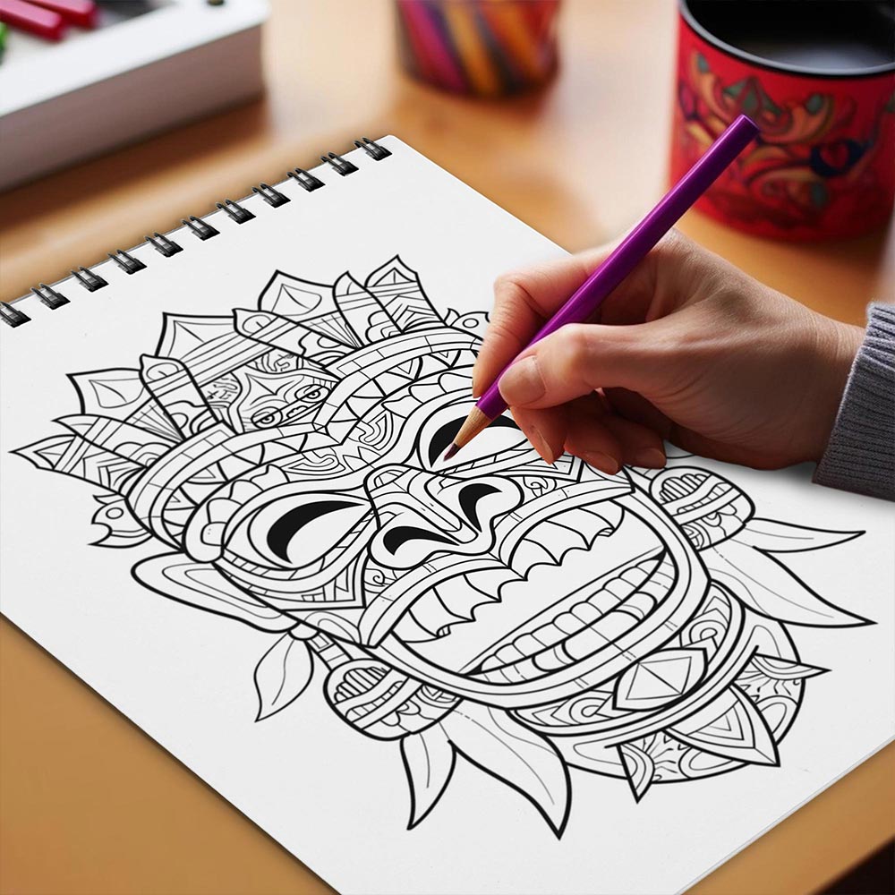 Netecom Tiki Mask Coloring Book Spiral Bound for Adults