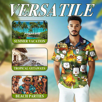 Netecom Toasted Marshmallow Camping Hawaiian Shirt for Men, Cute Camper Gifts, Button Down Summer Beach Short Sleeve, S-5XL