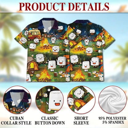 Netecom Toasted Marshmallow Camping Hawaiian Shirt for Men, Cute Camper Gifts, Button Down Summer Beach Short Sleeve, S-5XL
