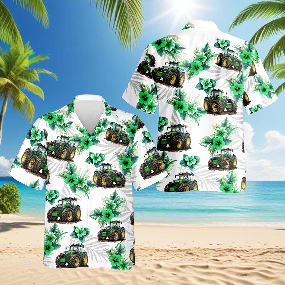 Netecom Tractors Hawaiian Shirt for Men, Tropical Style, Button Down Summer Beach Short Sleeve, S-5XL
