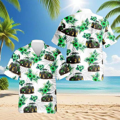 Netecom Tractors Hawaiian Shirt for Men, Tropical Style, Button Down Summer Beach Short Sleeve, S-5XL