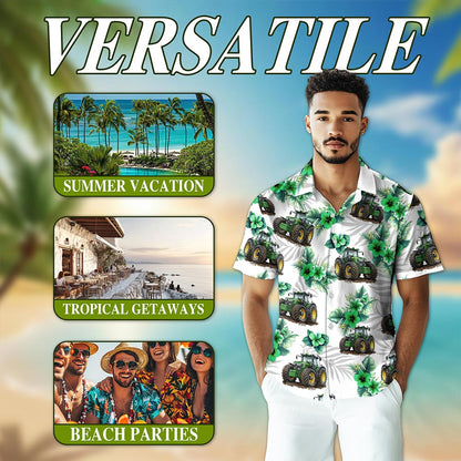 Netecom Tractors Hawaiian Shirt for Men, Tropical Style, Button Down Summer Beach Short Sleeve, S-5XL