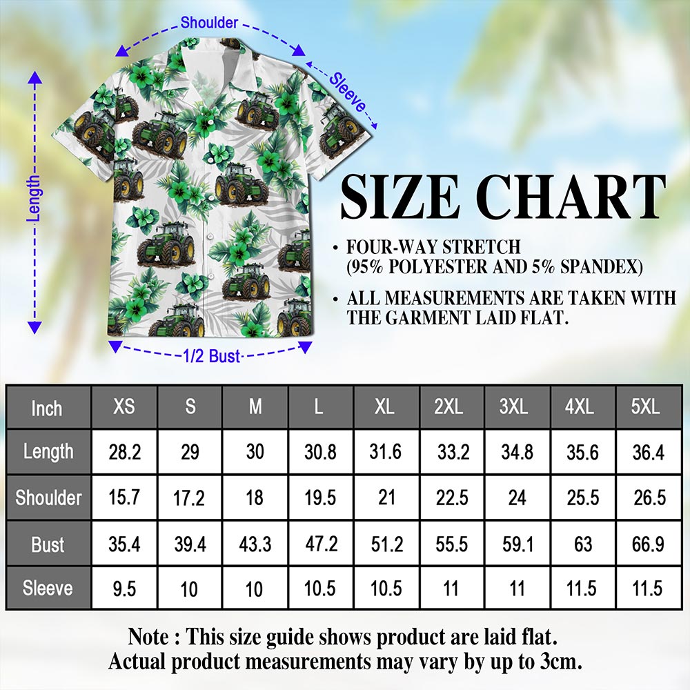 Netecom Tractors Hawaiian Shirt for Men, Tropical Style, Button Down Summer Beach Short Sleeve, S-5XL