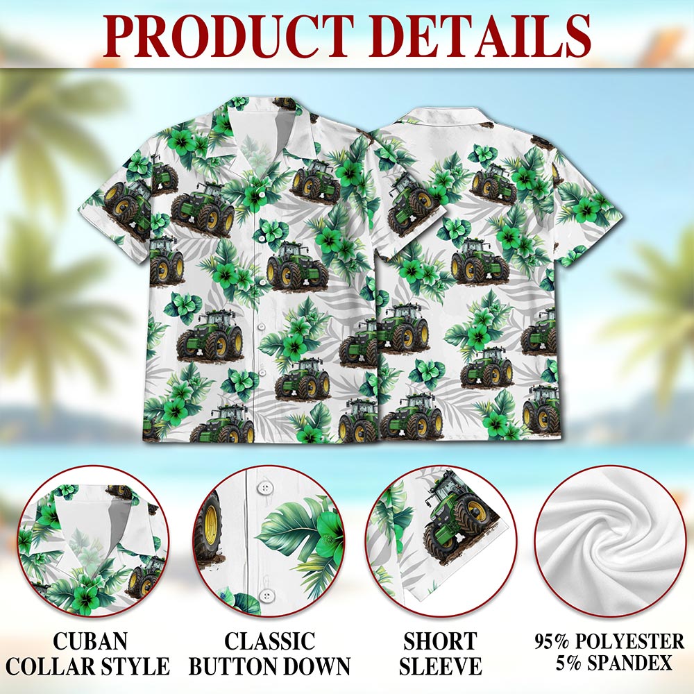 Netecom Tractors Hawaiian Shirt for Men, Tropical Style, Button Down Summer Beach Short Sleeve, S-5XL