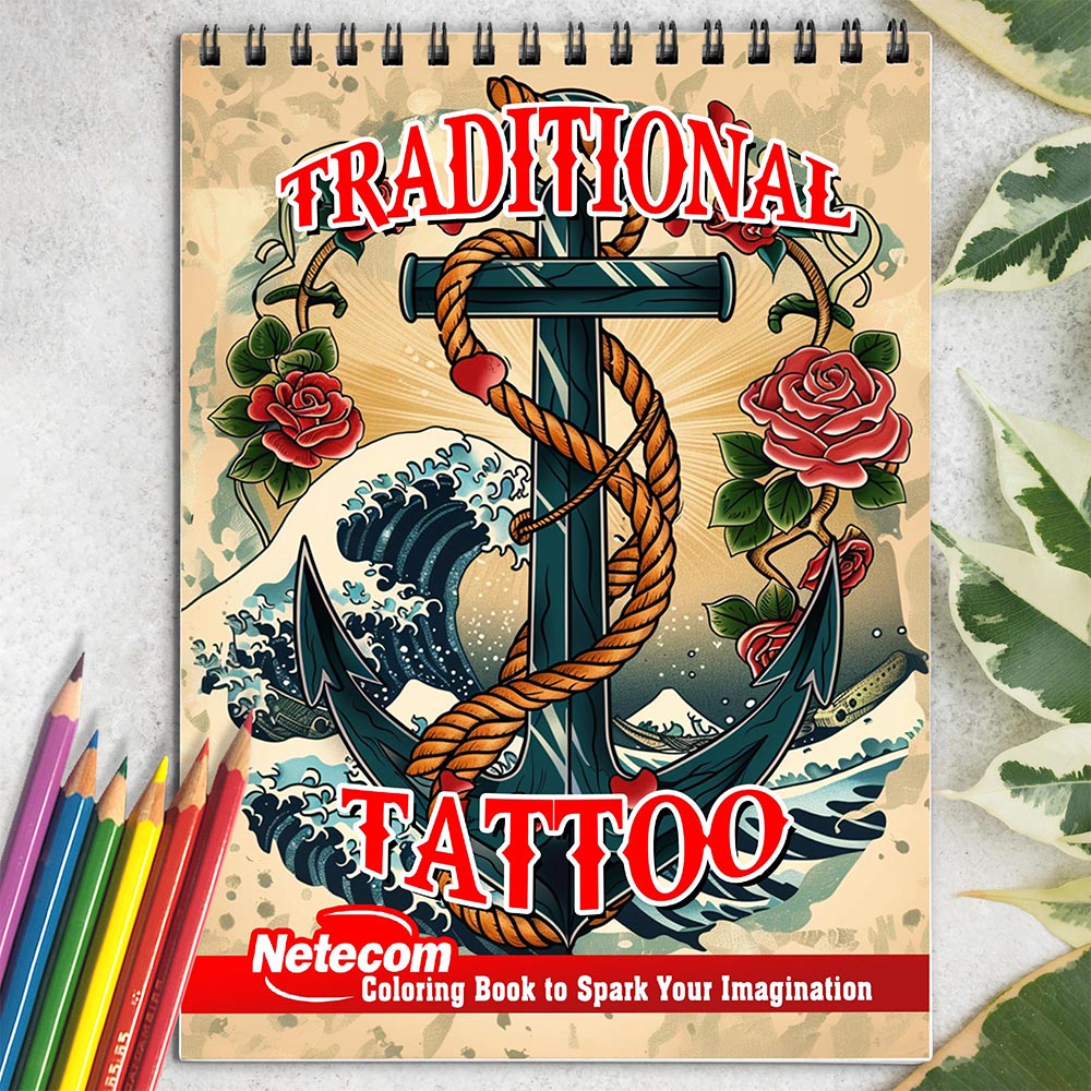 Netecom Traditional Tattoo Coloring Book for Adults