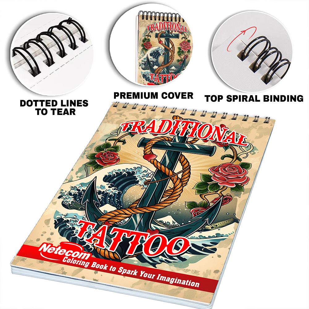 Netecom Traditional Tattoo Coloring Pages for Adults
