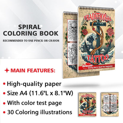Netecom Traditional Tattoo Coloring Sheets for Adults
