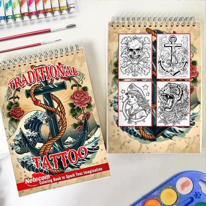Netecom Traditional Tattoo Spiral Coloring Book for Adults