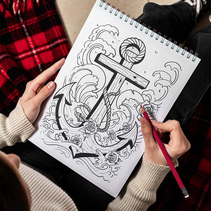 Netecom Traditional Tattoo Spiral Bound Coloring Book for Adults