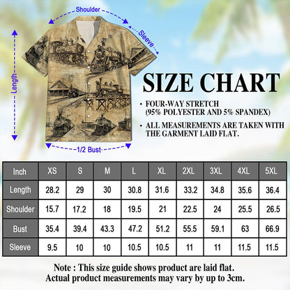 Netecom Train Locomotive Engineer Hawaiian Shirt for Men, Vintage Railway Button Down Summer Beach Short Sleeve Shirts, S-5XL