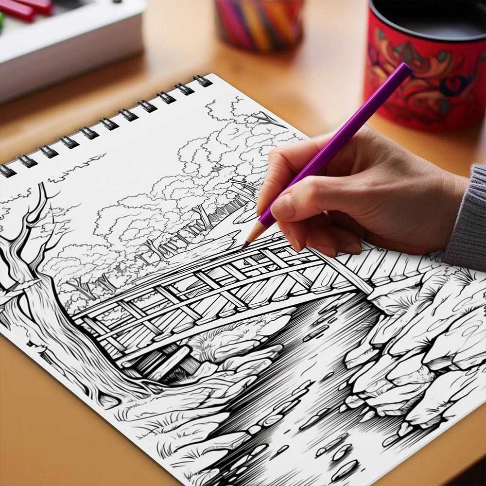 Netecom Tranquil Landscapes Coloring Book Spiral Bound for Adults