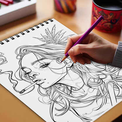 Netecom Trippy Girl Coloring Book Spiral Bound for Adults