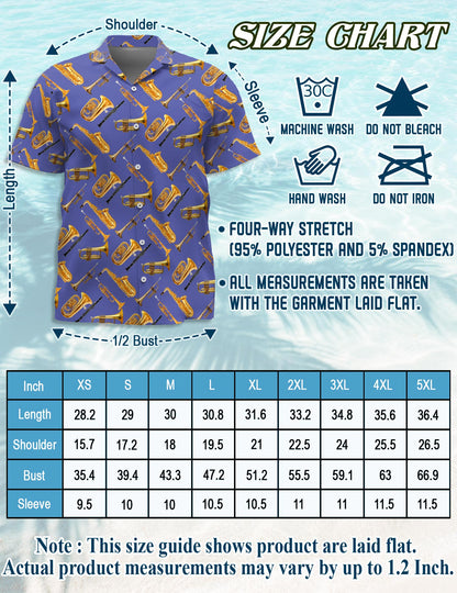Netecom Trombone Pattern Hawaiian Shirt for Men, Musical Instruments Button Down Summer Beach Short Sleeve Shirts, S-5XL