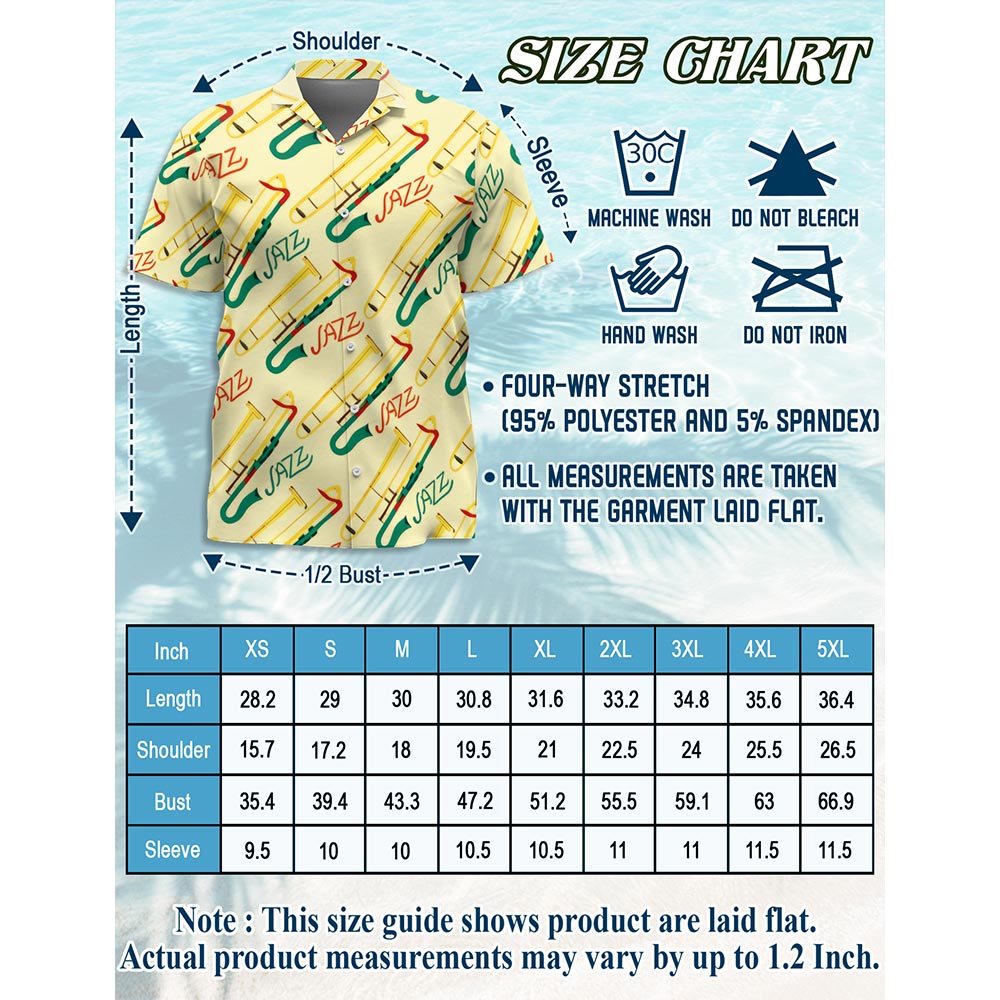 Netecom Trombone Pattern Hawaiian Shirt for Men, Button Down Summer Beach Short Sleeve, Trombone Lover Gifts, S-5XL