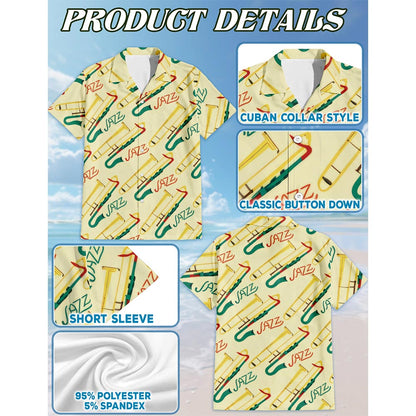 Netecom Trombone Pattern Hawaiian Shirt for Men, Button Down Summer Beach Short Sleeve, Trombone Lover Gifts, S-5XL