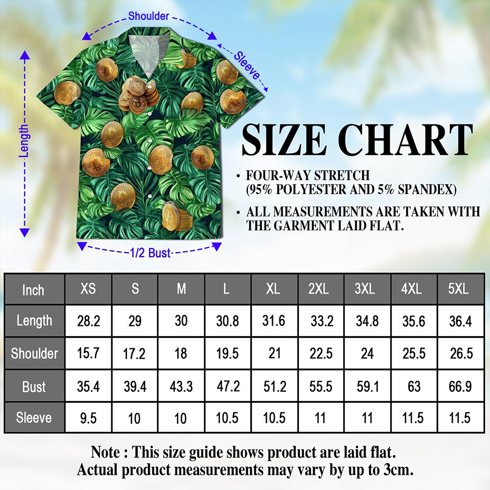 Netecom Tropical Bitcoin Hawaiian Shirt for Men, Tropical Style, Button Down Summer Beach Short Sleeve, S-5XL