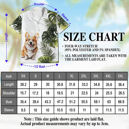 Netecom Tropical Corgi Hawaiian Shirt for Men, Dog Lover Gifts, Corgi Dog Button Down Summer Beach Shirts, S-5XL