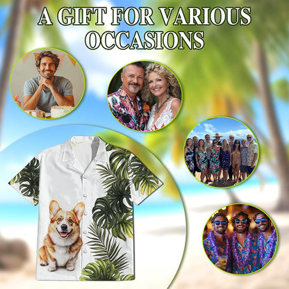 Netecom Tropical Corgi Hawaiian Shirt for Men, Dog Lover Gifts, Corgi Dog Button Down Summer Beach Shirts, S-5XL