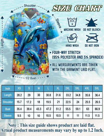 Netecom Tropical Dolphin Hawaiian Shirt for Men, Ocean Style, Ocean Animal Button Down Summer Aloha Beach Shirts, S-5XL