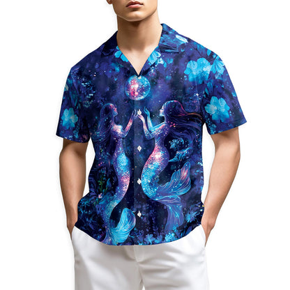 Netecom Tropical Floral Mermaid Hawaiian Shirt for Men