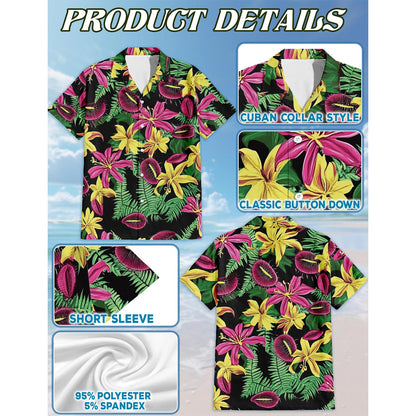 Netecom Tropical Flower Hawaiian Shirt for Men, Button Down Summer Beach Short Sleeve, Tropical Style, Sizes S-5XL