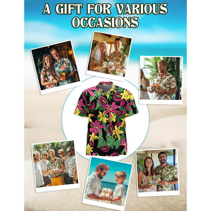 Netecom Tropical Flower Hawaiian Shirt for Men, Button Down Summer Beach Short Sleeve, Tropical Style, Sizes S-5XL