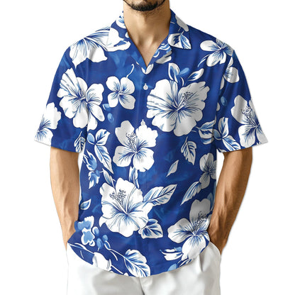 Netecom Tropical Hibiscus Blue Hawaiian Shirt for Men