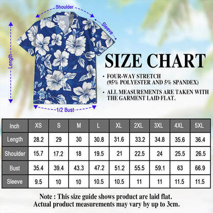Netecom Tropical Hibiscus Blue Hawaiian Shirt for Men, Button Down Summer Beach Short Sleeve, Tropical Style, Sizes S-5XL