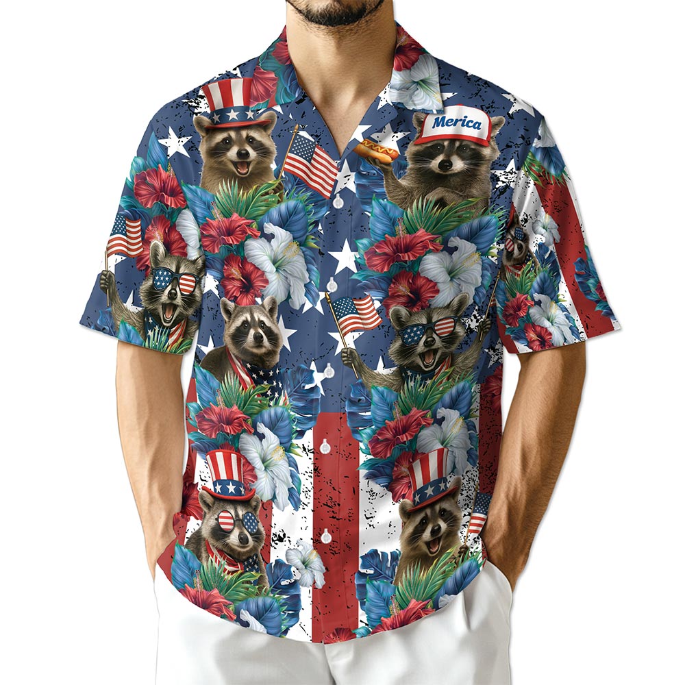 Netecom Tropical Merica Raccoon Hawaiian Shirt for Men Women