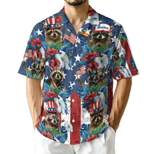 Netecom Tropical Merica Raccoon Hawaiian Shirt for Men Women