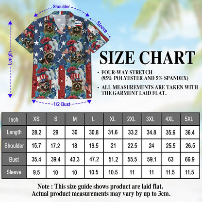 Netecom Tropical Merica Raccoon Hawaiian Shirt for Men Women, American Flag 4th Of July Button Down Summer Beach Shirts, S-5XL