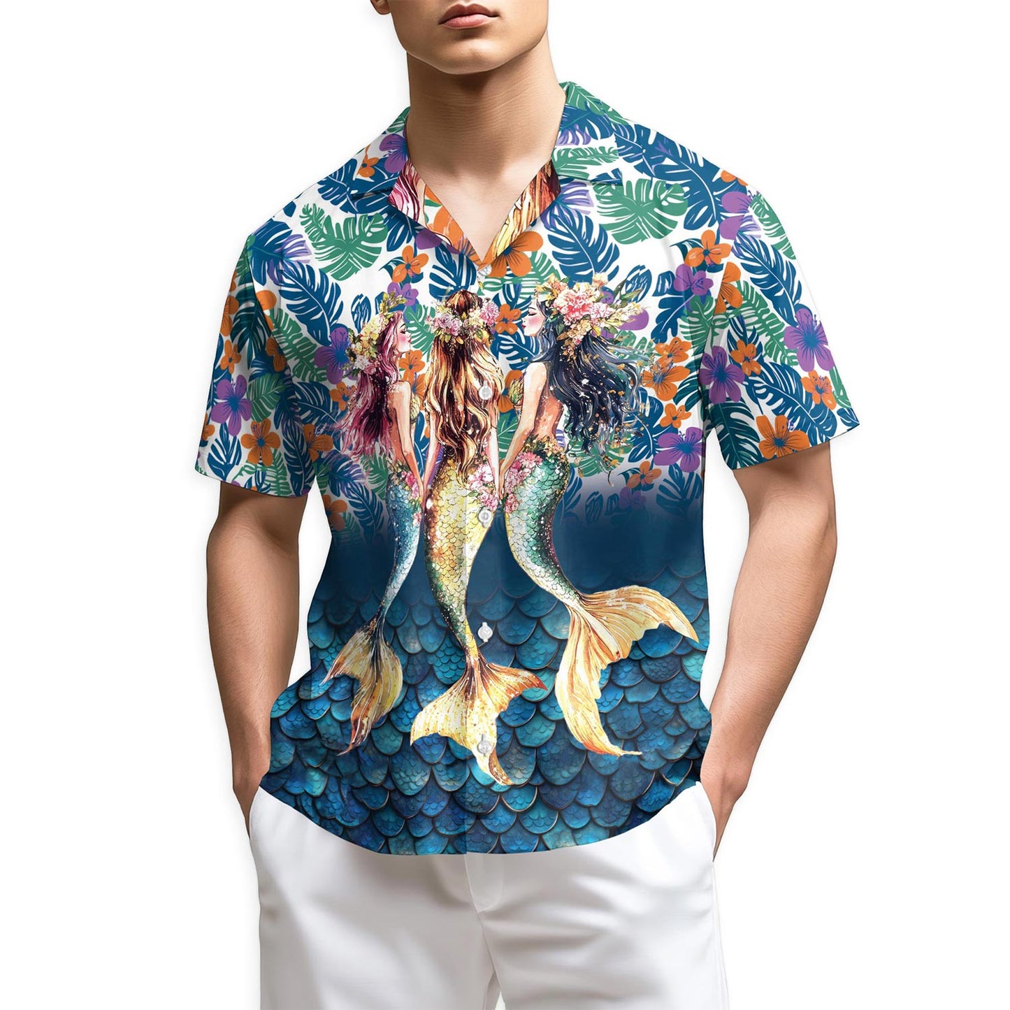 Netecom Tropical Mermaid Hawaiian Shirt for Men