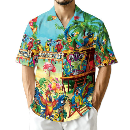 Netecom Tropical Parrot Hawaiian Shirt for Men, Bird Lover Gifts, Animal Floral Button Down Summer Aloha Beach Shirts, S-5XL