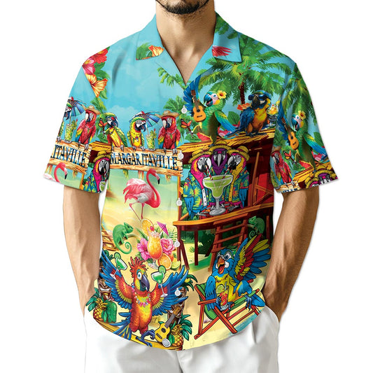 Netecom Tropical Parrot Hawaiian Shirt for Men, Bird Lover Gifts, Animal Floral Button Down Summer Aloha Beach Shirts, S-5XL