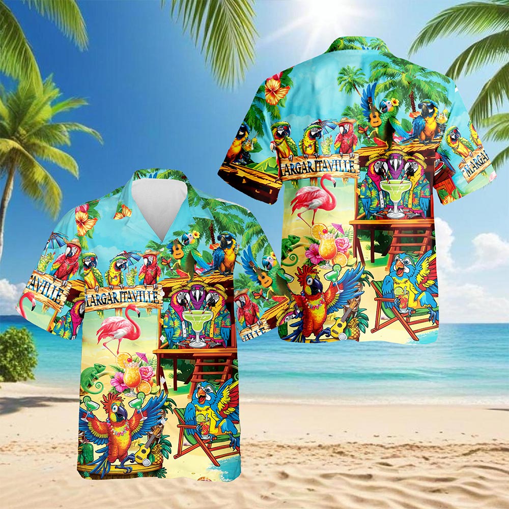 Netecom Tropical Parrot Hawaiian Shirt for Men, Bird Lover Gifts, Animal Floral Button Down Summer Aloha Beach Shirts, S-5XL