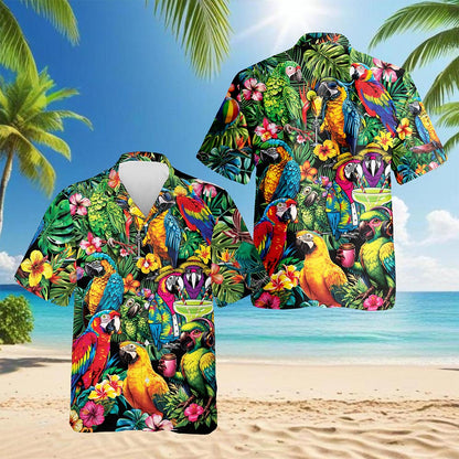 Netecom Tropical Parrot Hawaiian Shirt for Men, Bird Lover Gifts, Button Down Summer Aloha Beach Short Sleeve Shirts, S-5XL