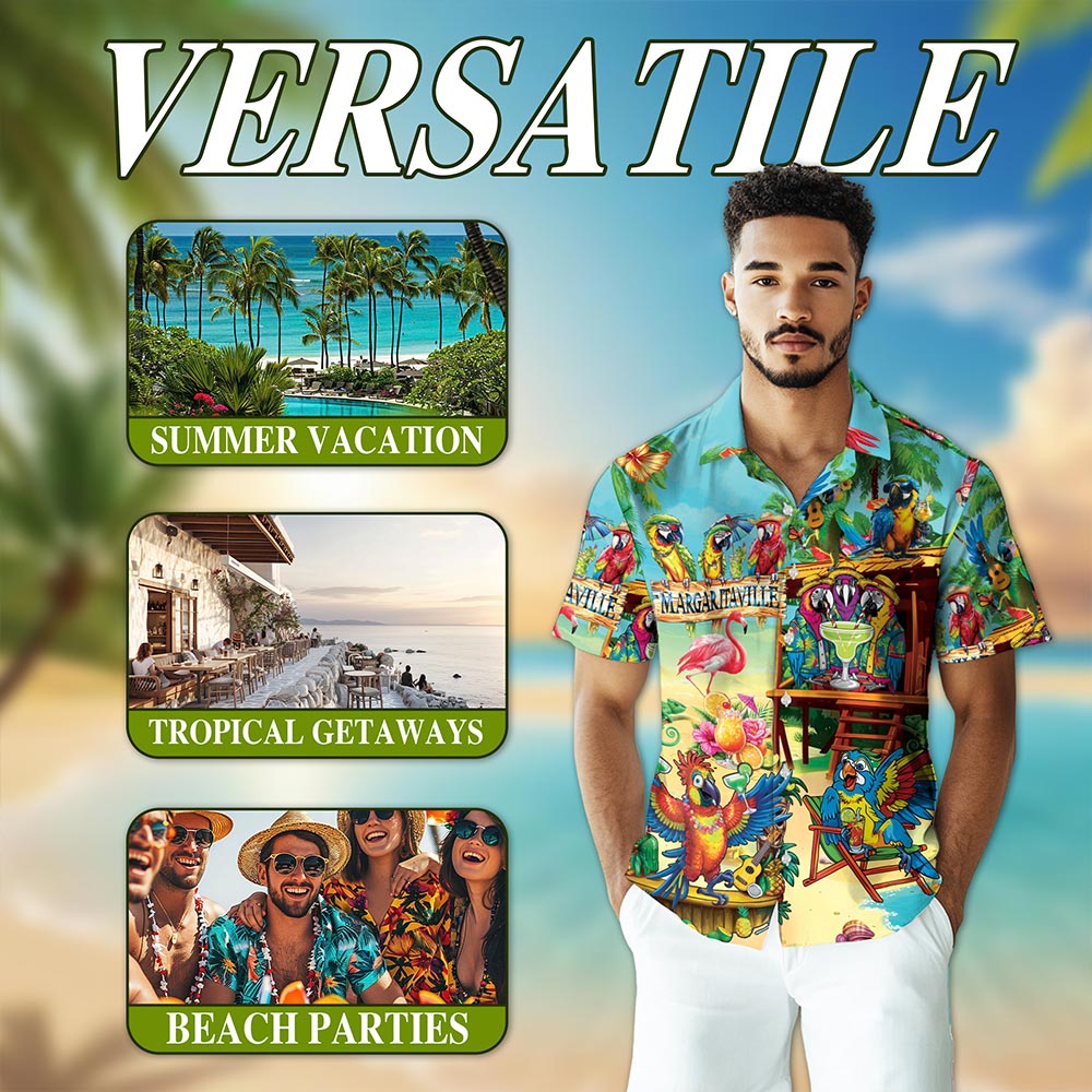 Netecom Tropical Parrot Hawaiian Shirt for Men, Bird Lover Gifts, Animal Floral Button Down Summer Aloha Beach Shirts, S-5XL