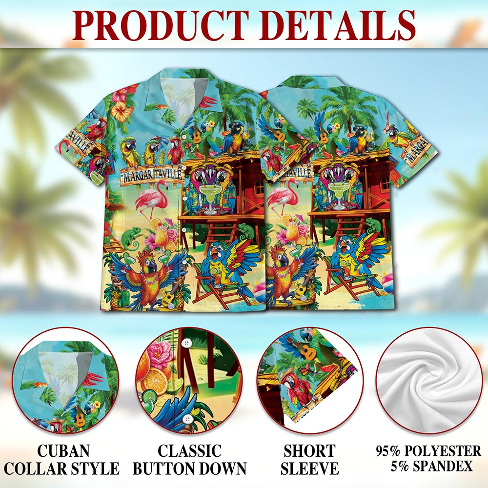 Netecom Tropical Parrot Hawaiian Shirt for Men, Bird Lover Gifts, Animal Floral Button Down Summer Aloha Beach Shirts, S-5XL