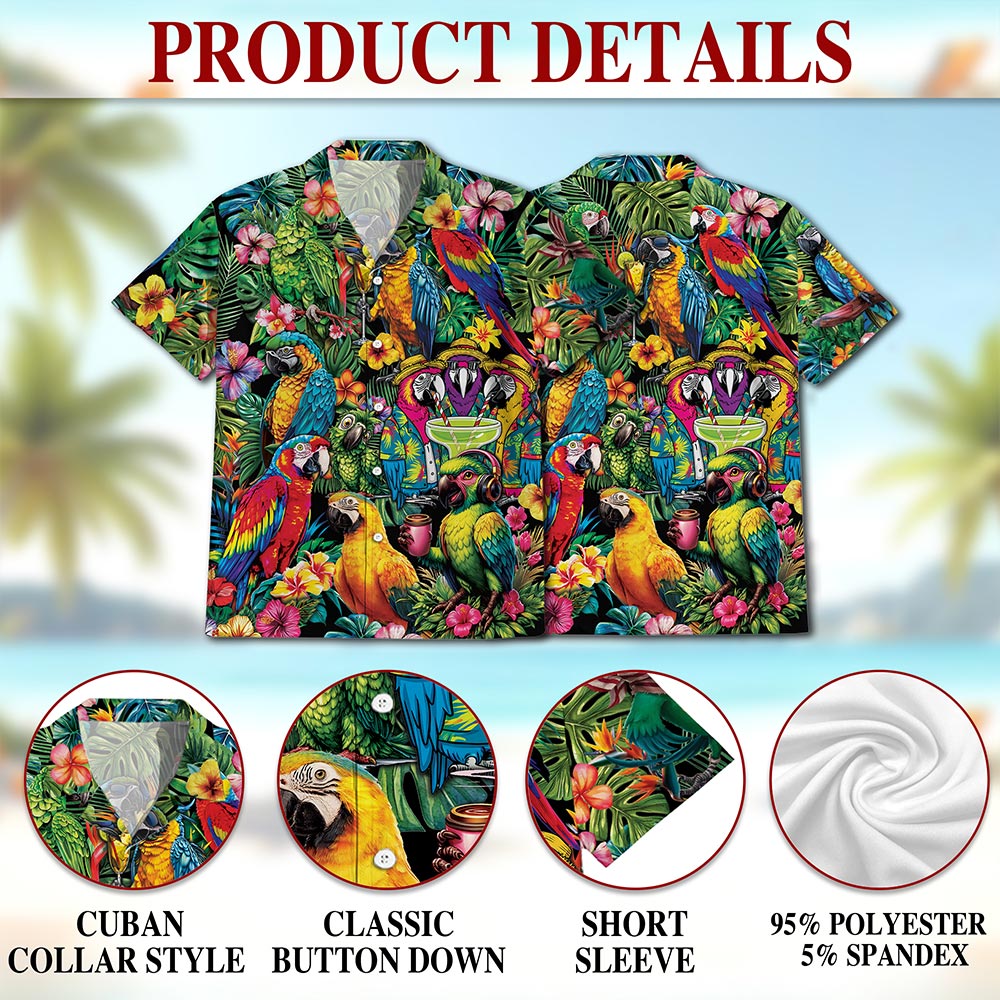 Netecom Tropical Parrot Hawaiian Shirt for Men, Bird Lover Gifts, Button Down Summer Aloha Beach Short Sleeve Shirts, S-5XL