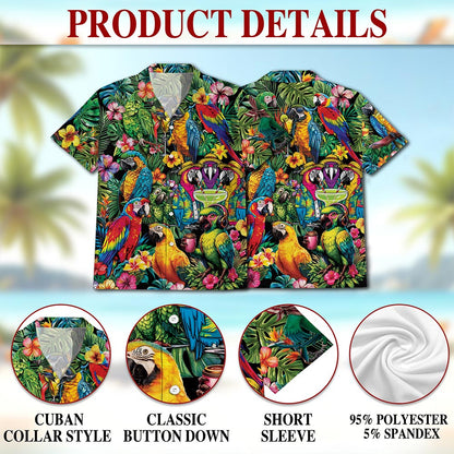 Netecom Tropical Parrot Hawaiian Shirt for Men, Bird Lover Gifts, Button Down Summer Aloha Beach Short Sleeve Shirts, S-5XL