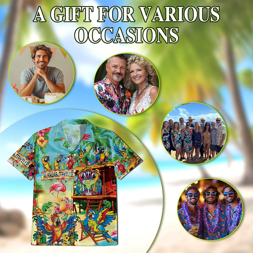 Netecom Tropical Parrot Hawaiian Shirt for Men, Bird Lover Gifts, Animal Floral Button Down Summer Aloha Beach Shirts, S-5XL